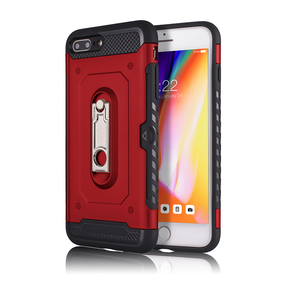 iPHONE 8 / 7 Rugged Kickstand Armor Case with Card Slot (Red)